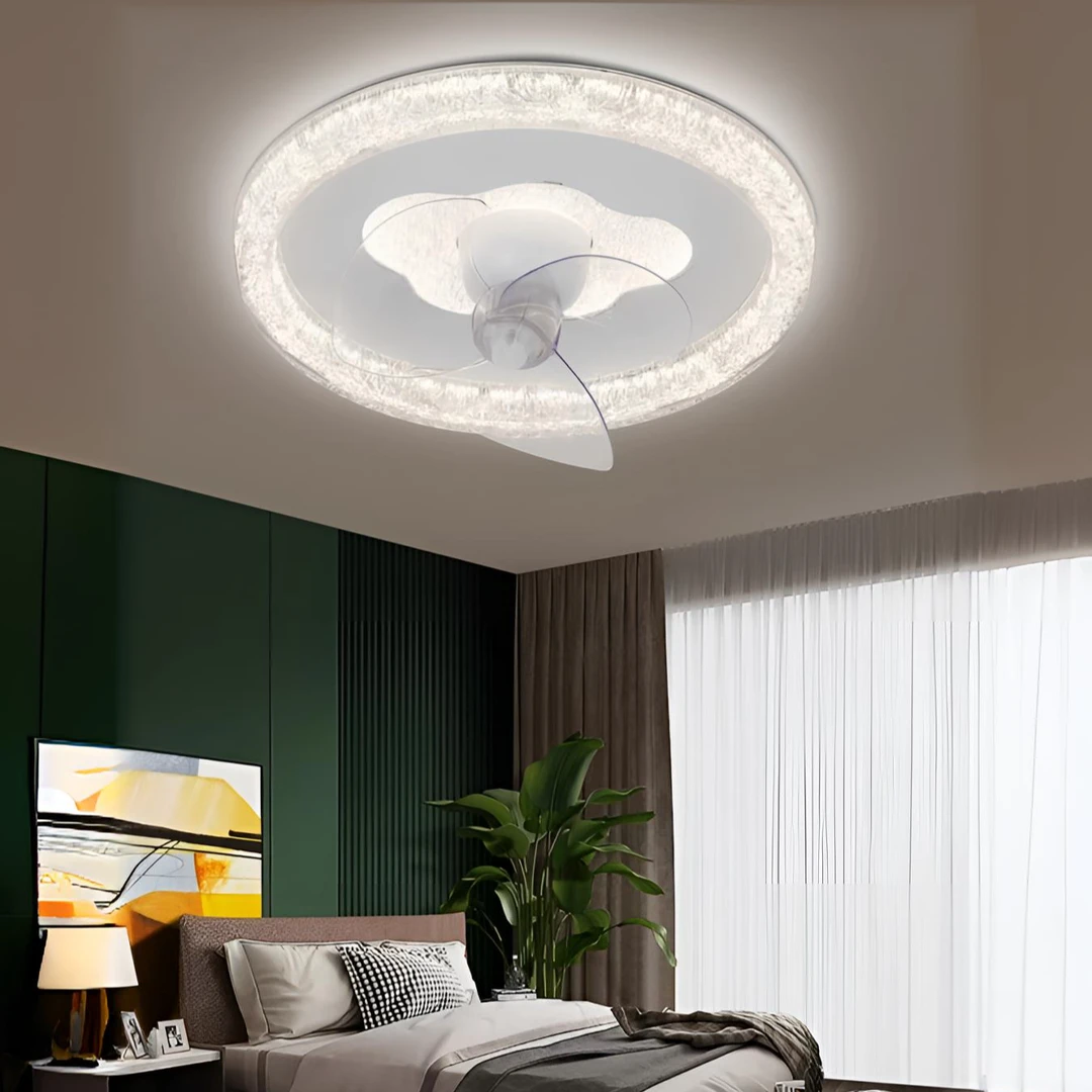 中山新款冰裂纹亚克力风扇灯、卧室餐厅书房吸顶风扇灯。