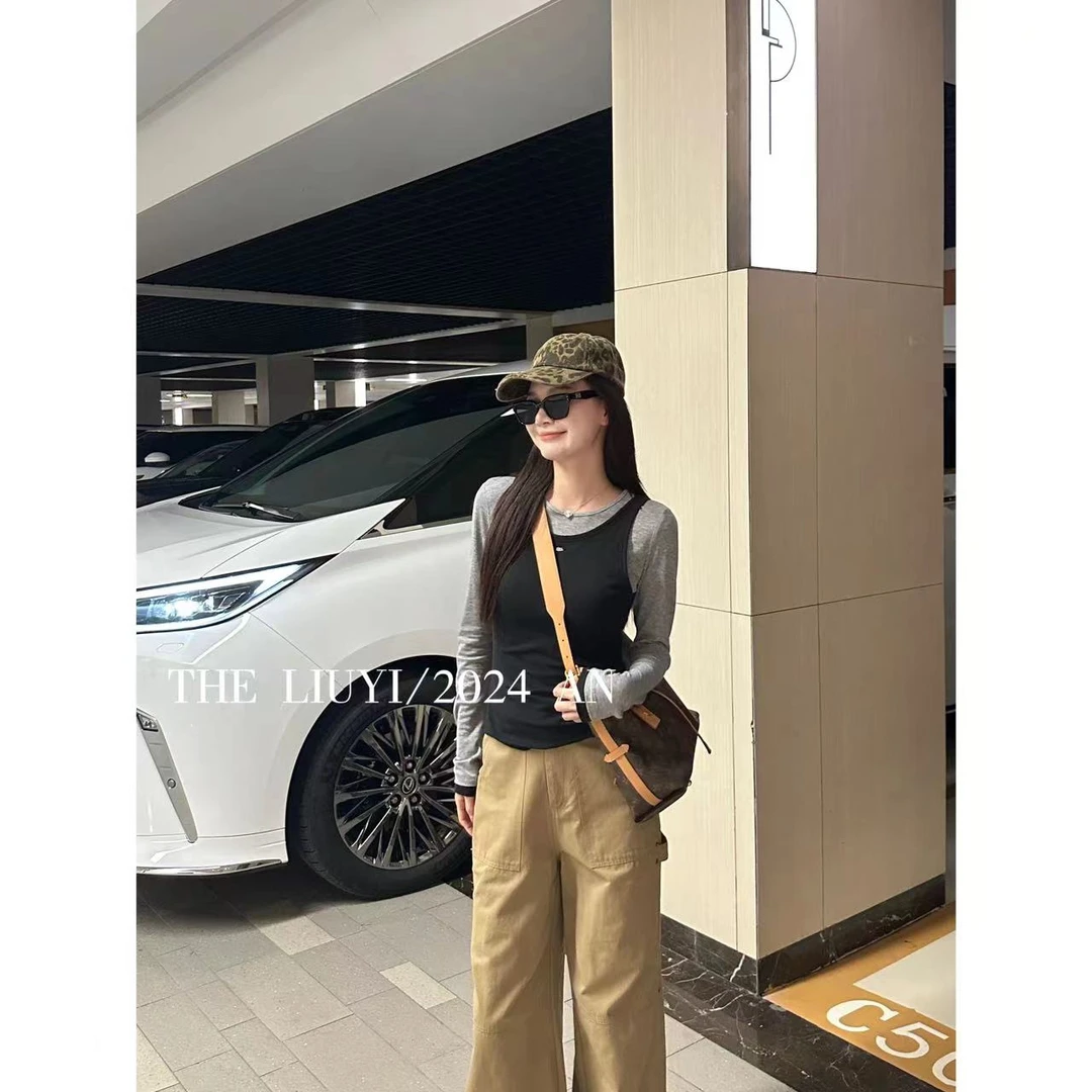 【LIUYI】叠穿主义~圆领长袖T恤上衣+背心两件套48281