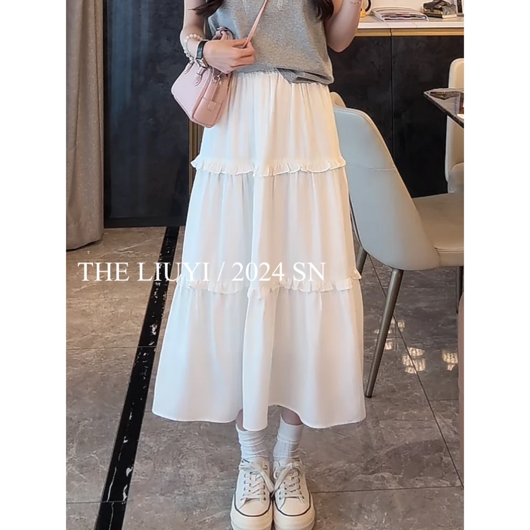 【LIUYI】白茶裙~春夏木耳边显瘦遮肉半身裙43204