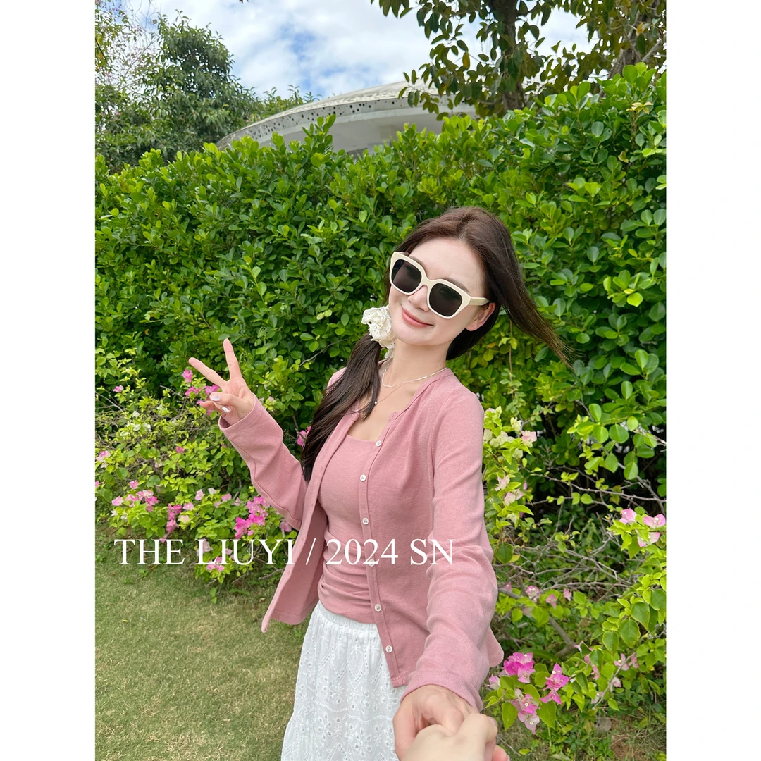 【LIUYI】甜系女友~春夏吊带美背背心开衫外套两件套42253