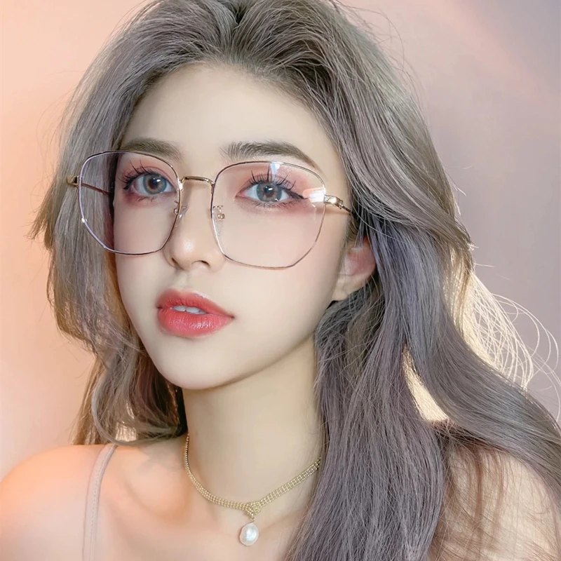 网红大框金丝眼镜女有度数韩版潮复古圆脸素颜近视眼镜框大脸显瘦