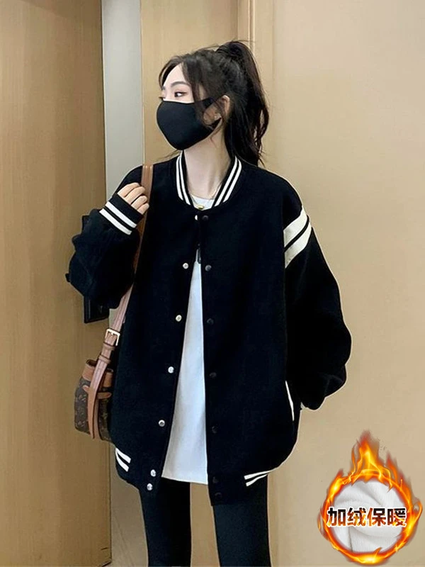 2023秋冬季新款西装短外套女春秋卫衣宽松大码女装棒球服加绒上衣