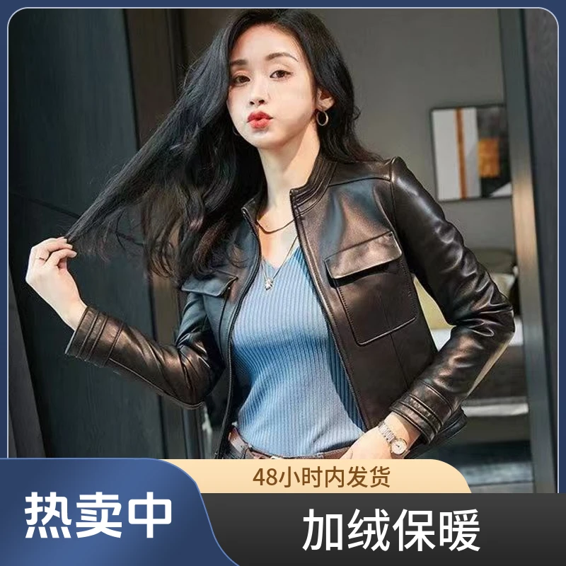 小个子短款软皮皮夹克外套女秋冬季气质修身百搭显瘦加绒机车服