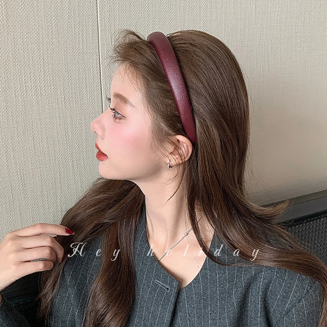 外出百搭皮质海绵发箍女2024新款高级感重工气质高颅顶压发头箍女
