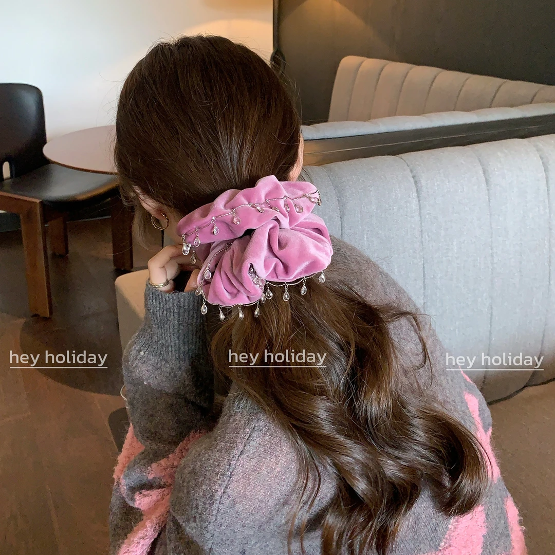 重工韩版手工钉珠吊坠大肠发圈扎发马尾高级感时尚皮筋头绳发饰女