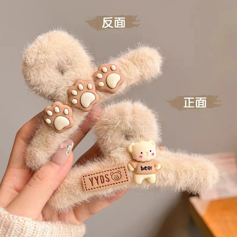 高档毛绒绒发夹绒鲨鱼夹ins风大号后脑勺发抓发卡夹子女头饰网红