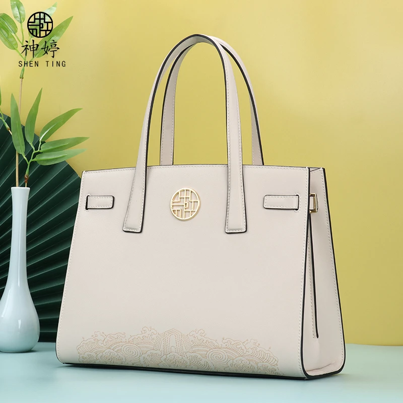 杏棠品牌国风轻奢气质白色高档时尚百搭真皮松弛感休闲手提女包包