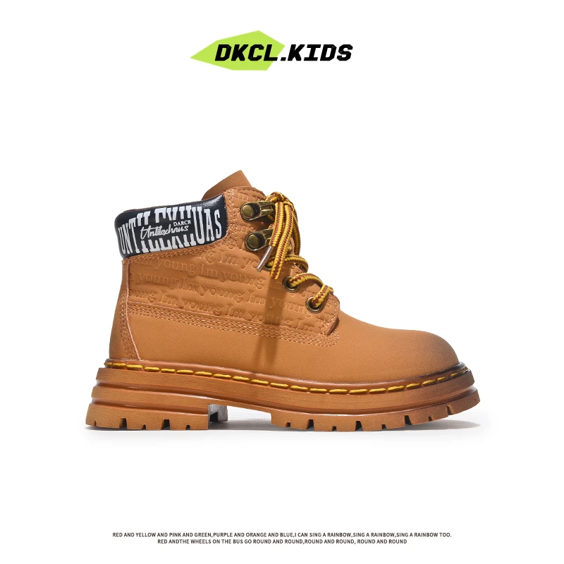 儿童真皮高帮靴子6-12岁男童耐磨防滑马丁靴女童时尚百搭皮靴