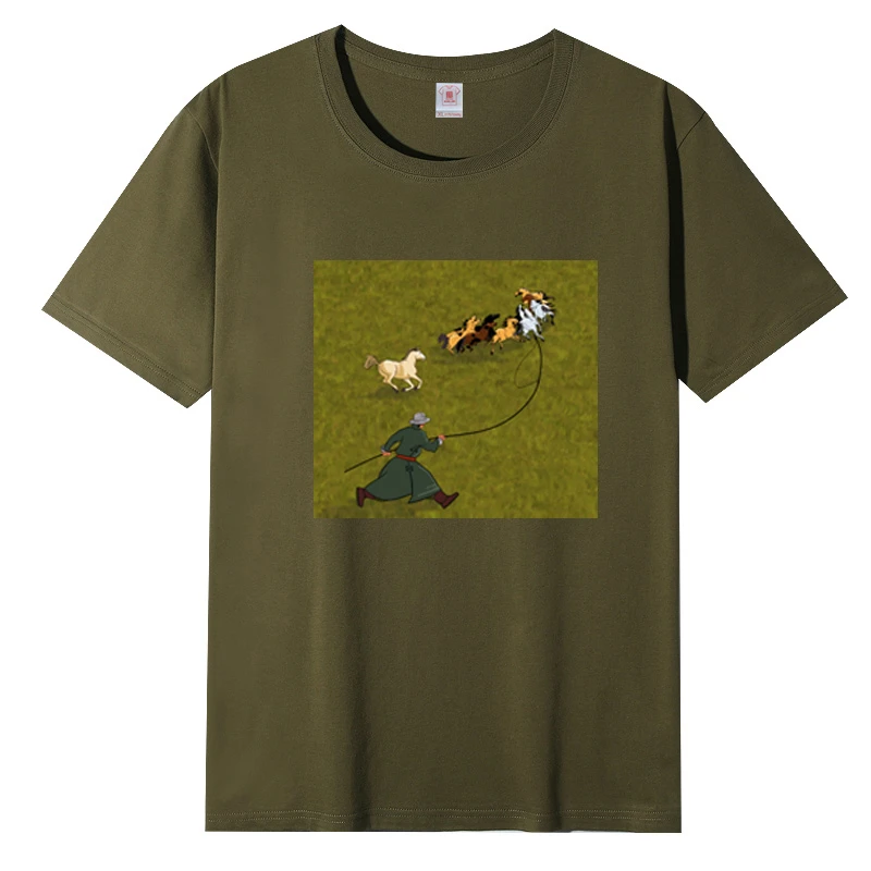 蒙古元素半袖男女款圆领短袖潮流女士民族风男士运动休闲通用纯棉