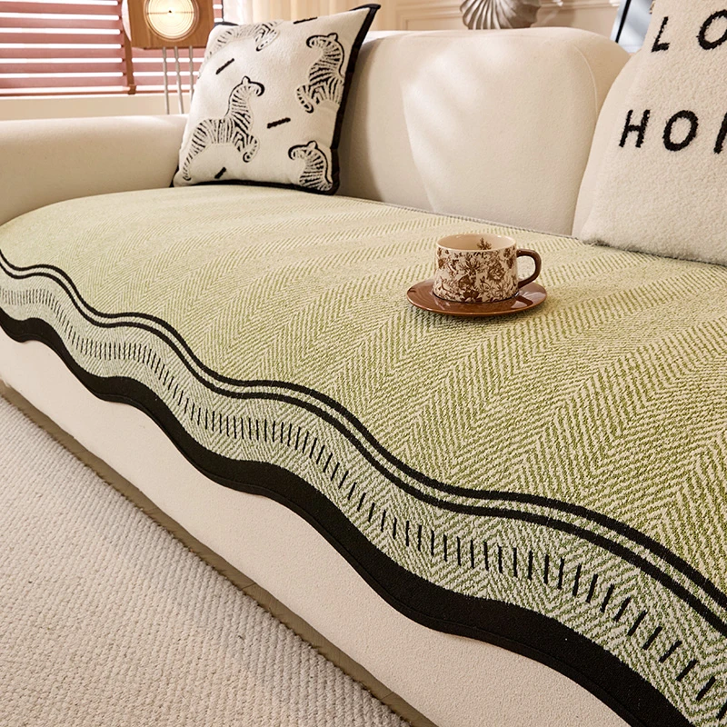 轻奢高级感异形秋冬2024新款四季通用固定防滑直排皮沙发坐垫盖布