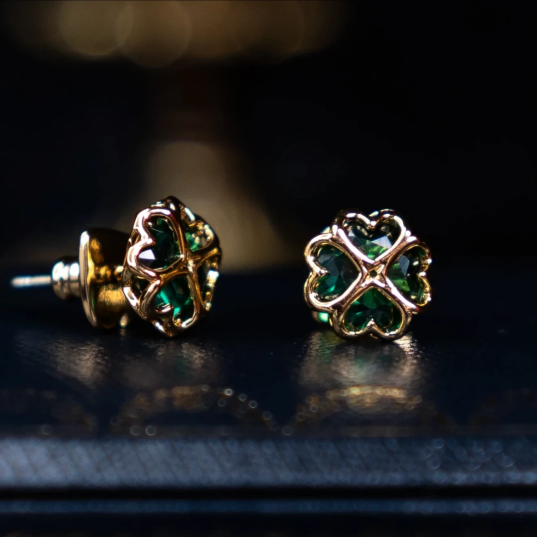 铜合金耳饰 VINTAGE气质轻奢绿色彩色镶嵌银镀时尚百搭7025