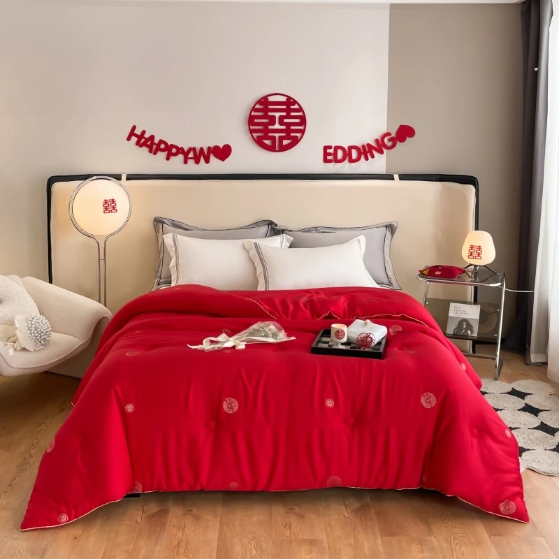 高档婚庆蚕丝被结婚被子喜被纯棉红色大豆被新婚被春秋被加厚冬被