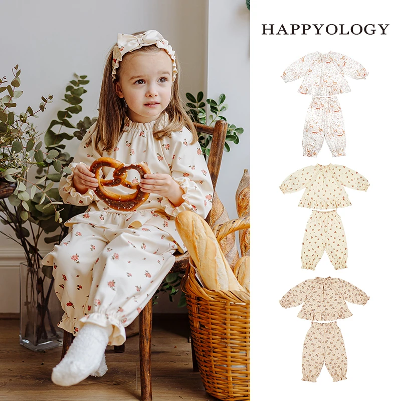 Happyology英国童装新品家居服运动裤装儿童针织长裤女童上衣套装