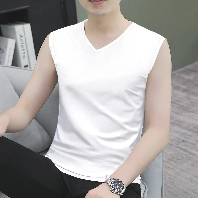 2025年夏季新款潮流V领男士背心修身运动健身百搭无袖薄款汗背心