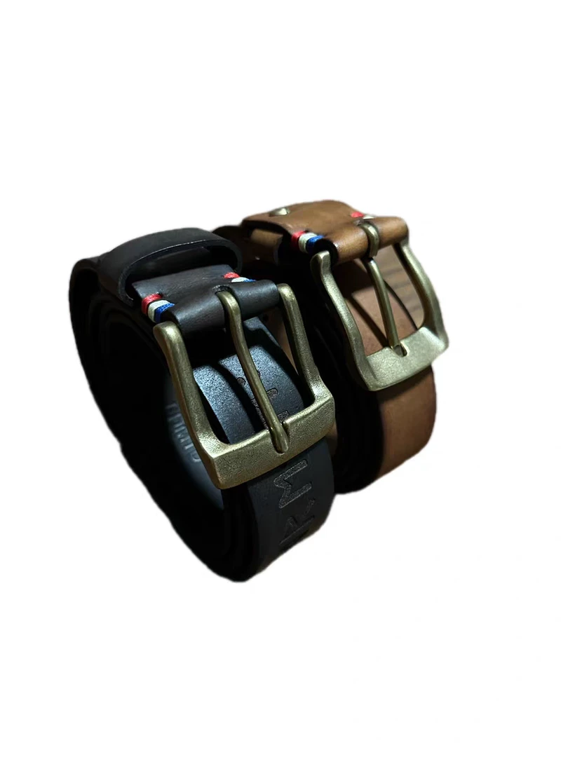 FDMTD 印第安复古双R厚实大气头层牛皮腰带针扣黄铜带扣男皮带