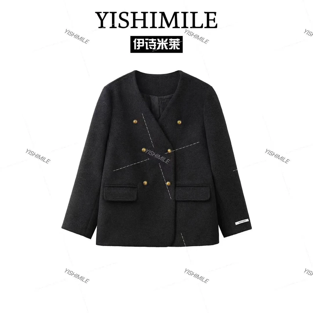 D928JORMANYA手工定制新款中长羊毛大衣韩版宽松秋冬百搭撞色外套