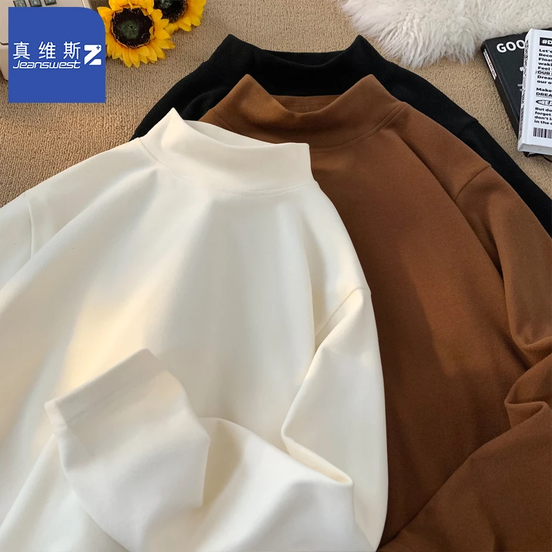 真维斯Z+重磅德绒打底衫男士冬季新款半高领宽松舒适百搭长袖t恤