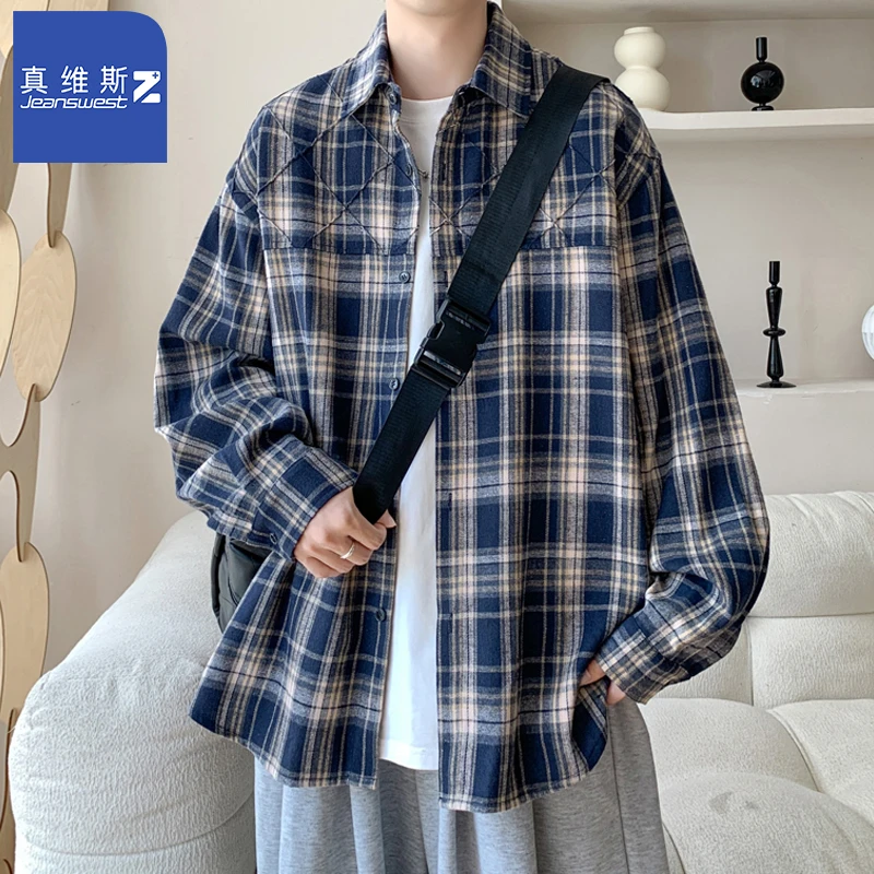 真维斯Z+秋冬季2024新款港风格子衬衫男加绒加厚宽松休闲百搭衬衣