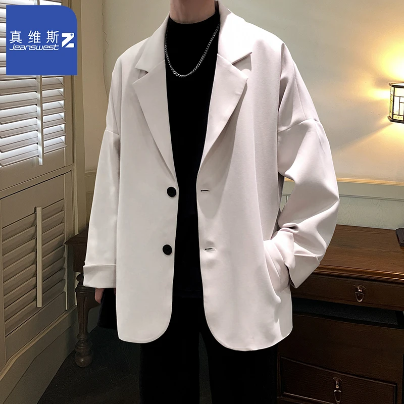 真维斯z+休闲黑色西装男士外套秋款痞帅小香风韩版男装宽松小西服