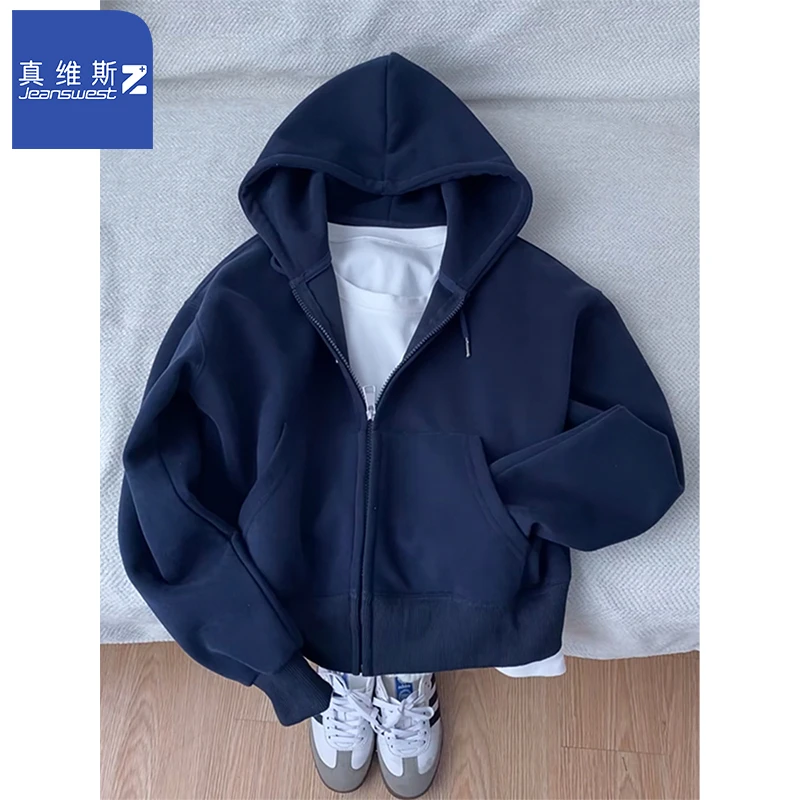 真维斯Z+拉链卫衣男春秋季新款重磅oversize美式休闲连帽开衫外套