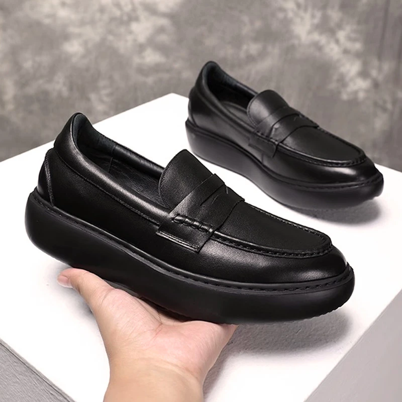 BMANTE/步漫特轻便软底休闲皮鞋真皮厚底增高乐福鞋男天王同款鞋