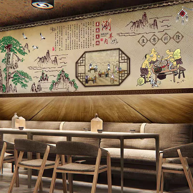 麻辣烫串串香墙纸四川冒菜香锅壁画火锅烧烤小吃店背景墙壁纸餐馆