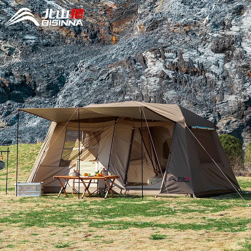 北山狼精致屋脊帐篷自动免搭建两室一厅折叠过夜加厚防雨露营装备