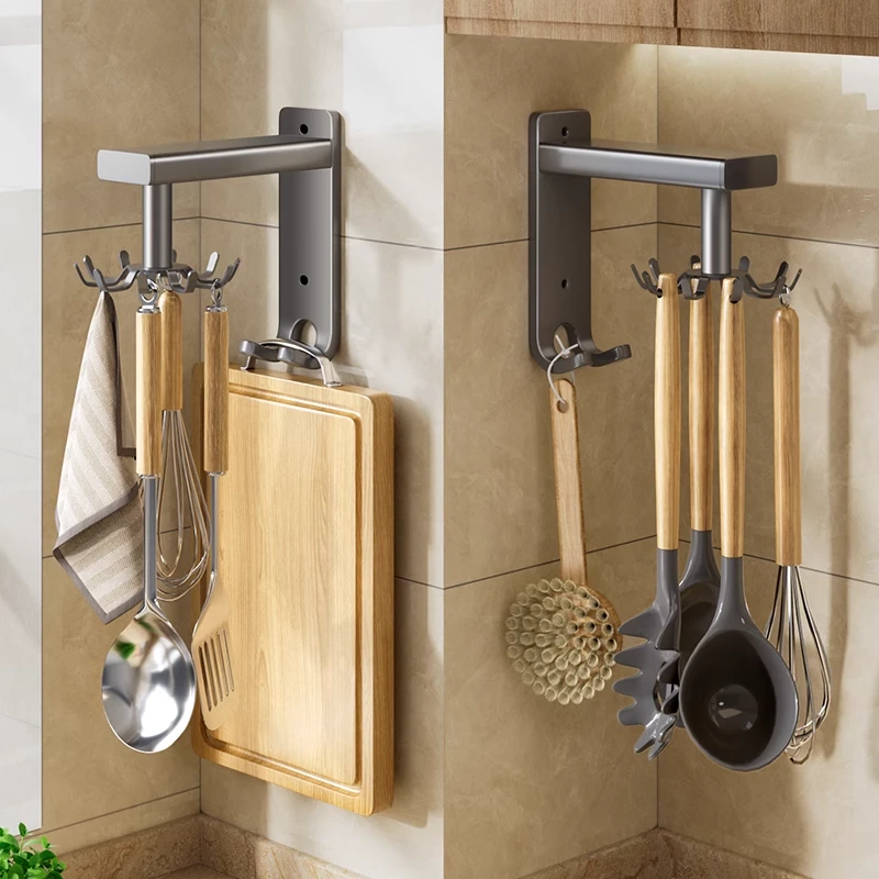 厨房旋转挂钩免打孔壁挂置物架子多功能收纳厨具勺子铲子挂架家用