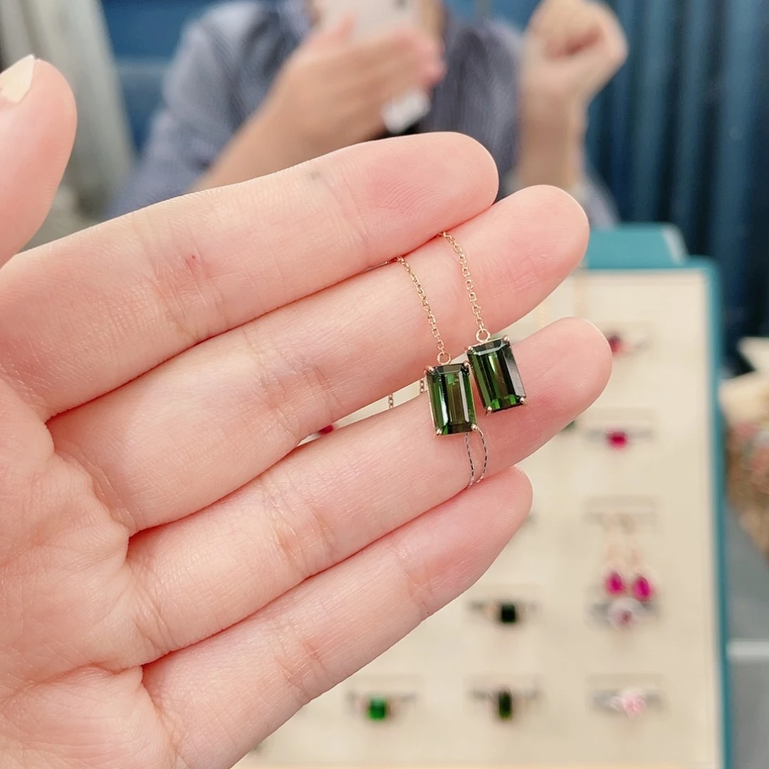 碧玺耳钉18K金镶嵌耳线