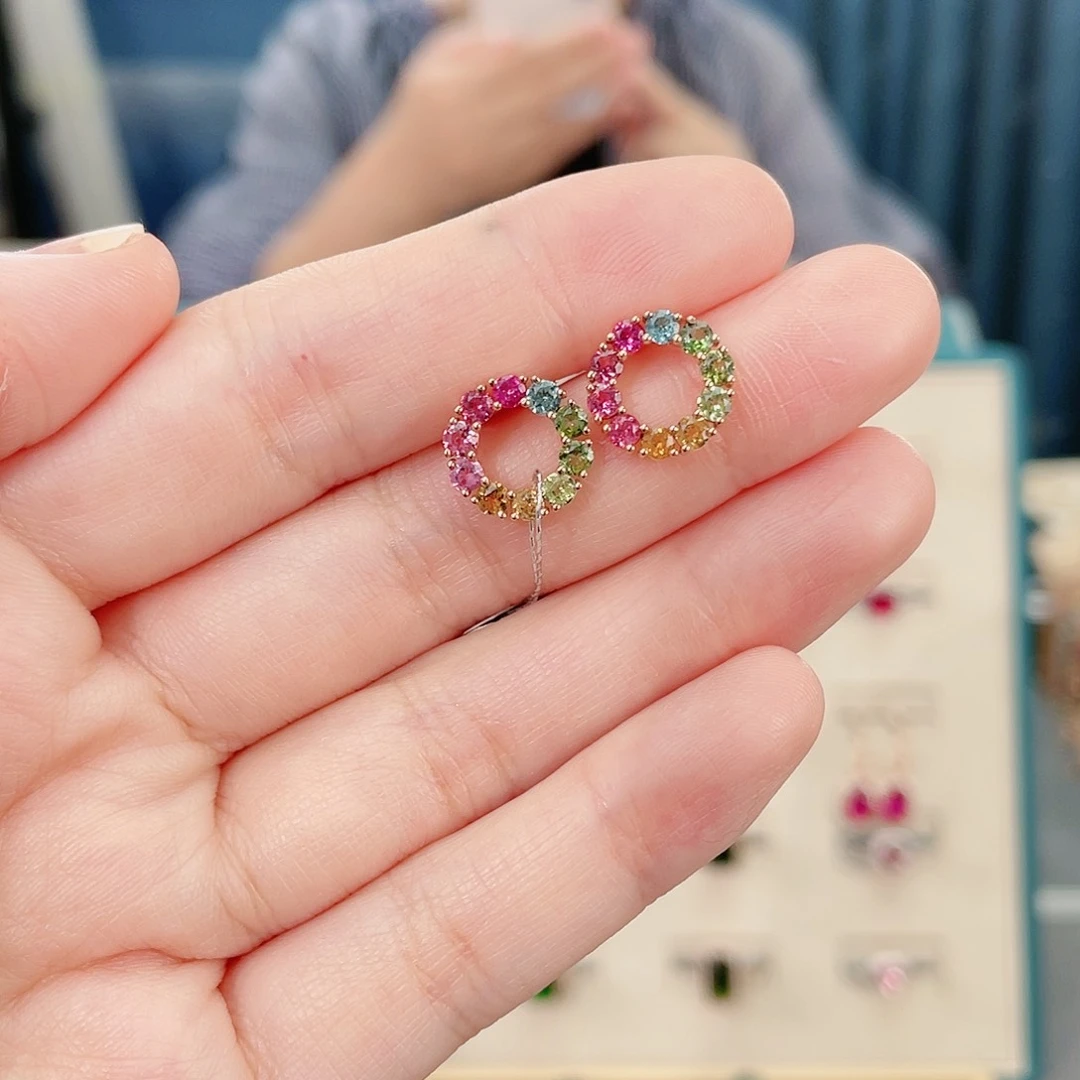 碧玺耳钉18K金镶嵌耳钉