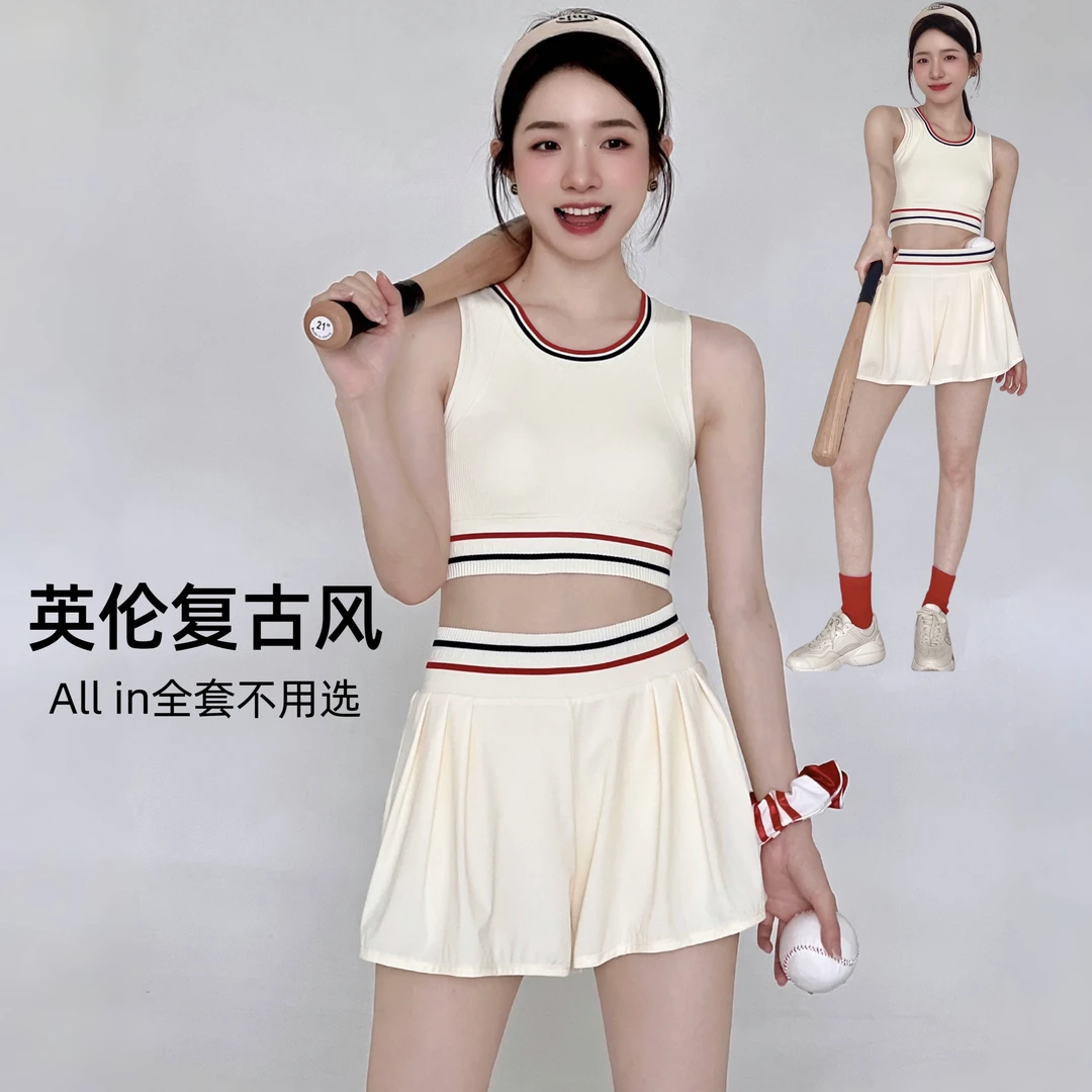 YEUNGSUKHAN/英伦套装 背心+短裤 网球跑步运动服无袖 防走光裙裤