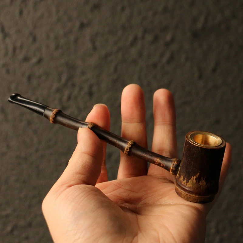 纯手工制作天然紫竹鞭烟斗竹制过滤器烟嘴烟袋子烟枪旱烟双用烟具