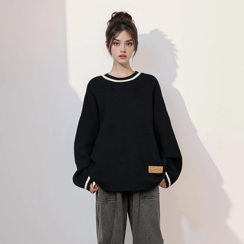 CANOTWAIT_陈伟霆CNW秋冬复古休闲百搭撞色圆领套头慵懒风毛衣