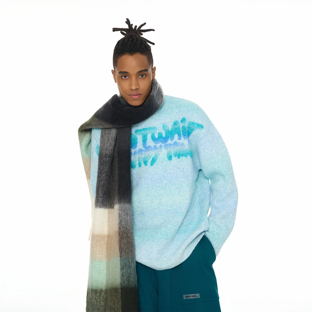 CANOTWAIT_陈伟霆宽时尚渐变字母混纺宽松圆领秋冬套头长袖毛衣