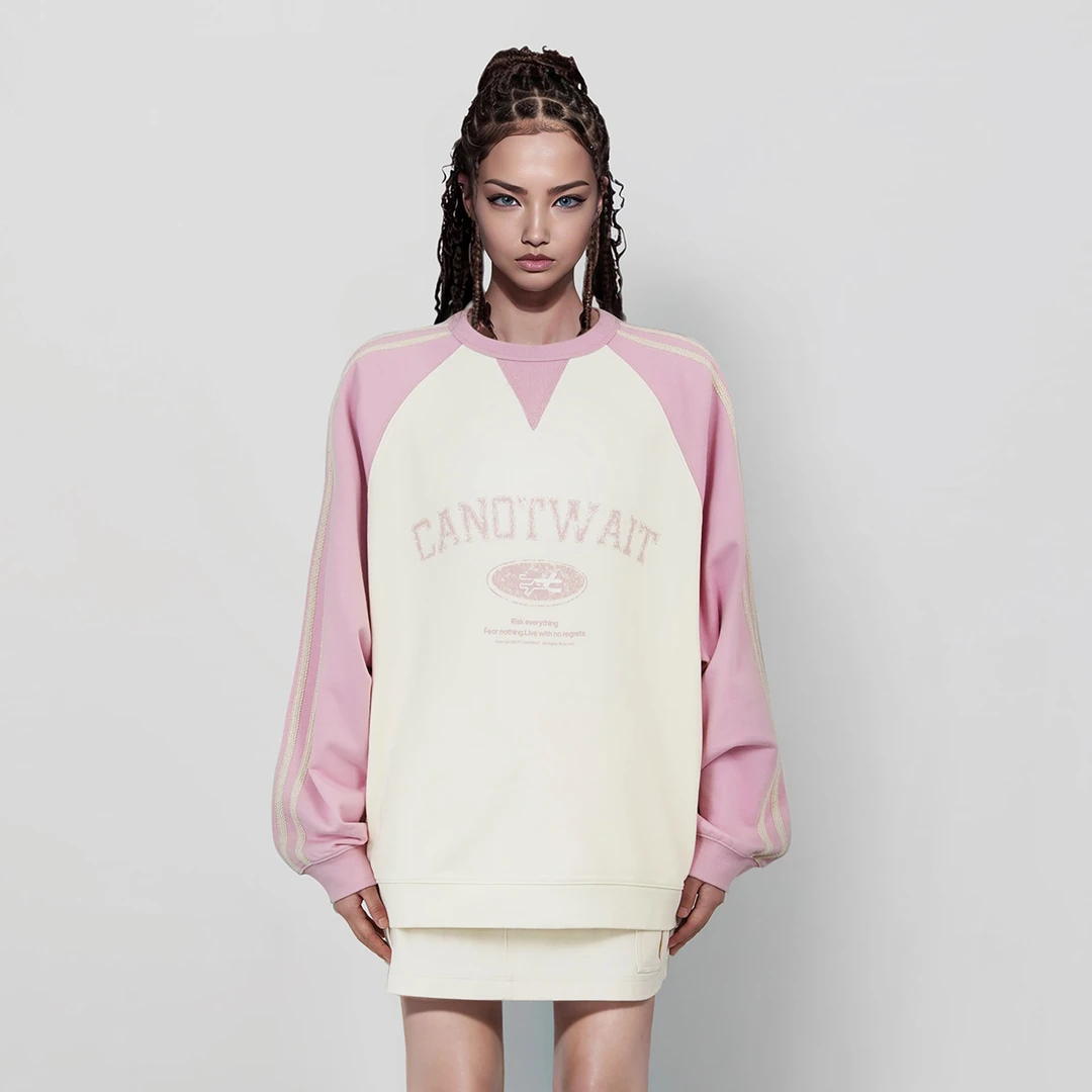 陈伟霆潮牌 复古插肩圆领LOGO卫衣撞色百搭 时尚宽松