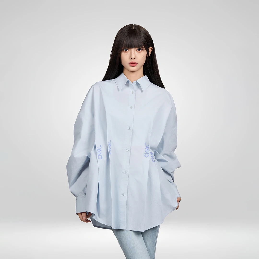CANOTWAIT陈伟霆CNW小众春秋休闲宽松廓形收腰设计感长袖衬衫