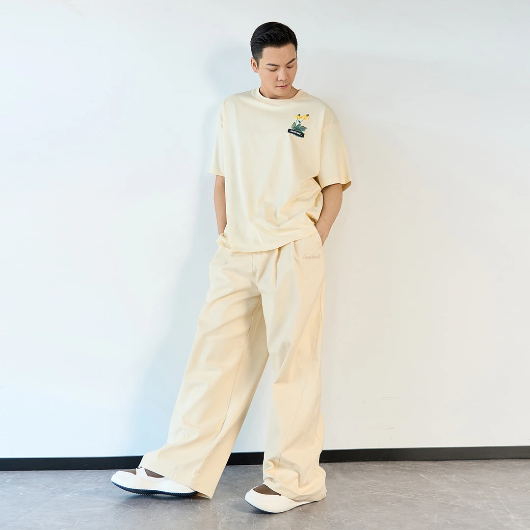 陈伟霆潮牌CANOTWAIT_侧面拼接梭织廓形时尚百搭垂感长裤百搭情侣