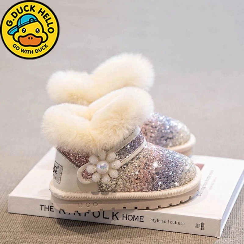 G.DUCK小黄鸭女童鞋子雪地靴2024冬季新款加绒加厚保暖儿童鞋靴子