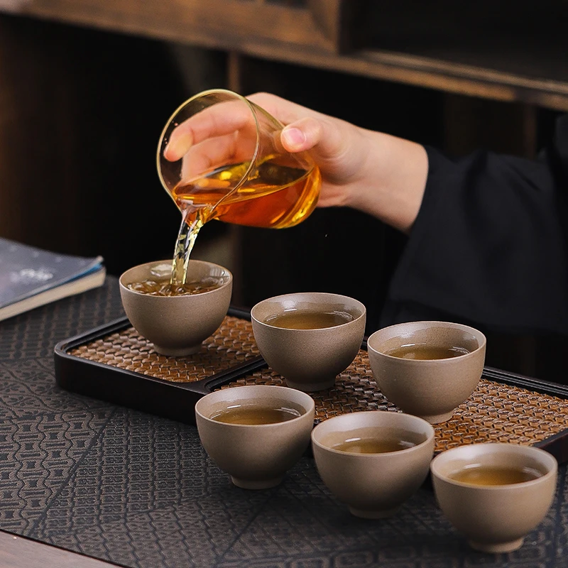 粗陶柴烧奶茶杯复古日式围炉煮茶杯子泡茶茶具斗笠杯个人喝茶杯