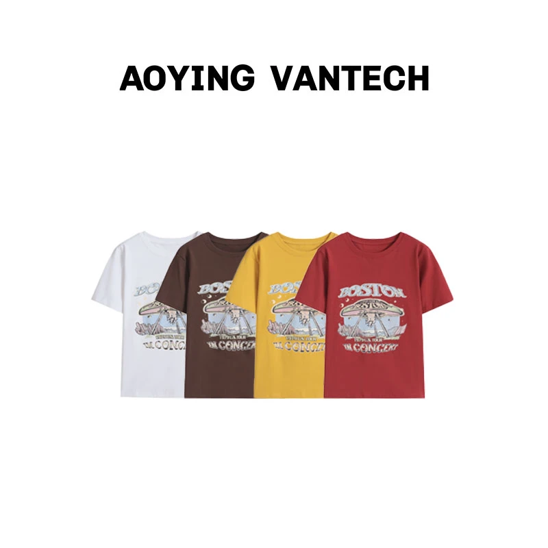 AOYING VANTECH【宇宙飞船】高级感复古印花T恤趣味印花休闲短袖
