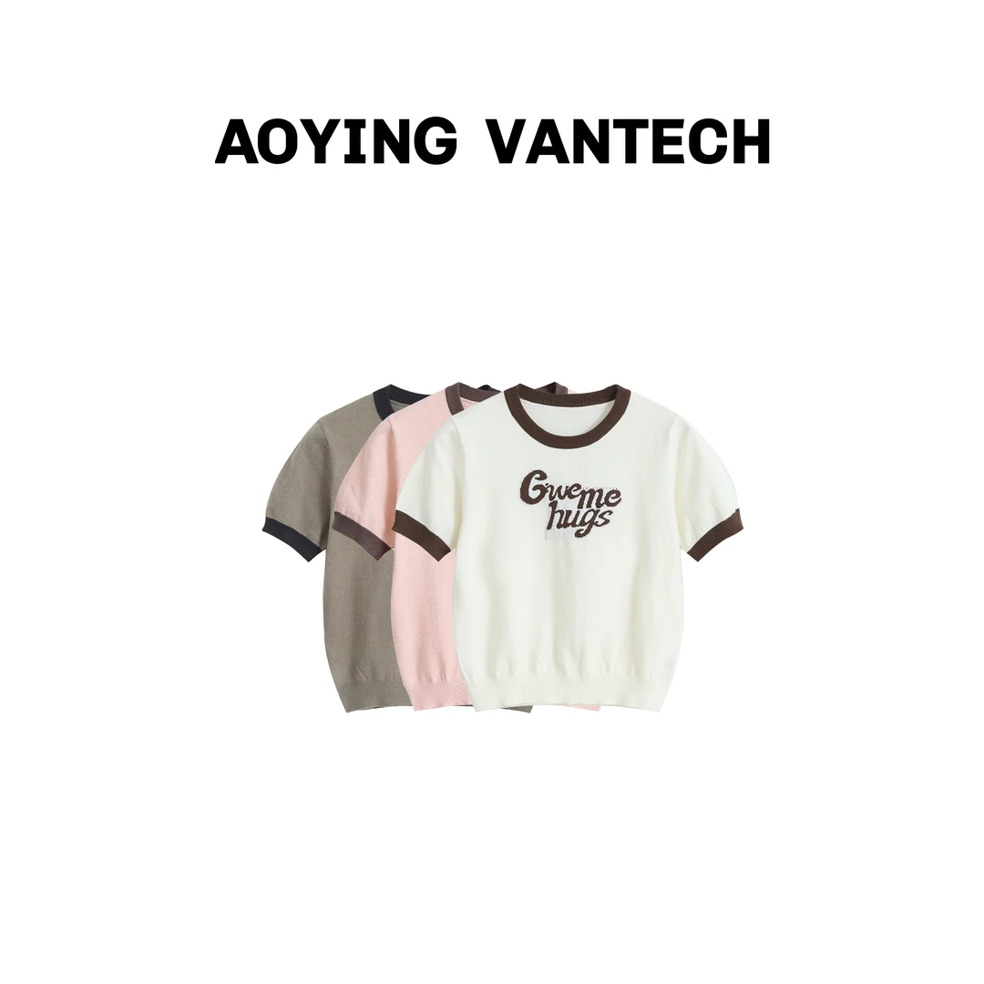 AOYING VANTECH澳莹万特 复古小众撞色圆领打底毛衣针织衫