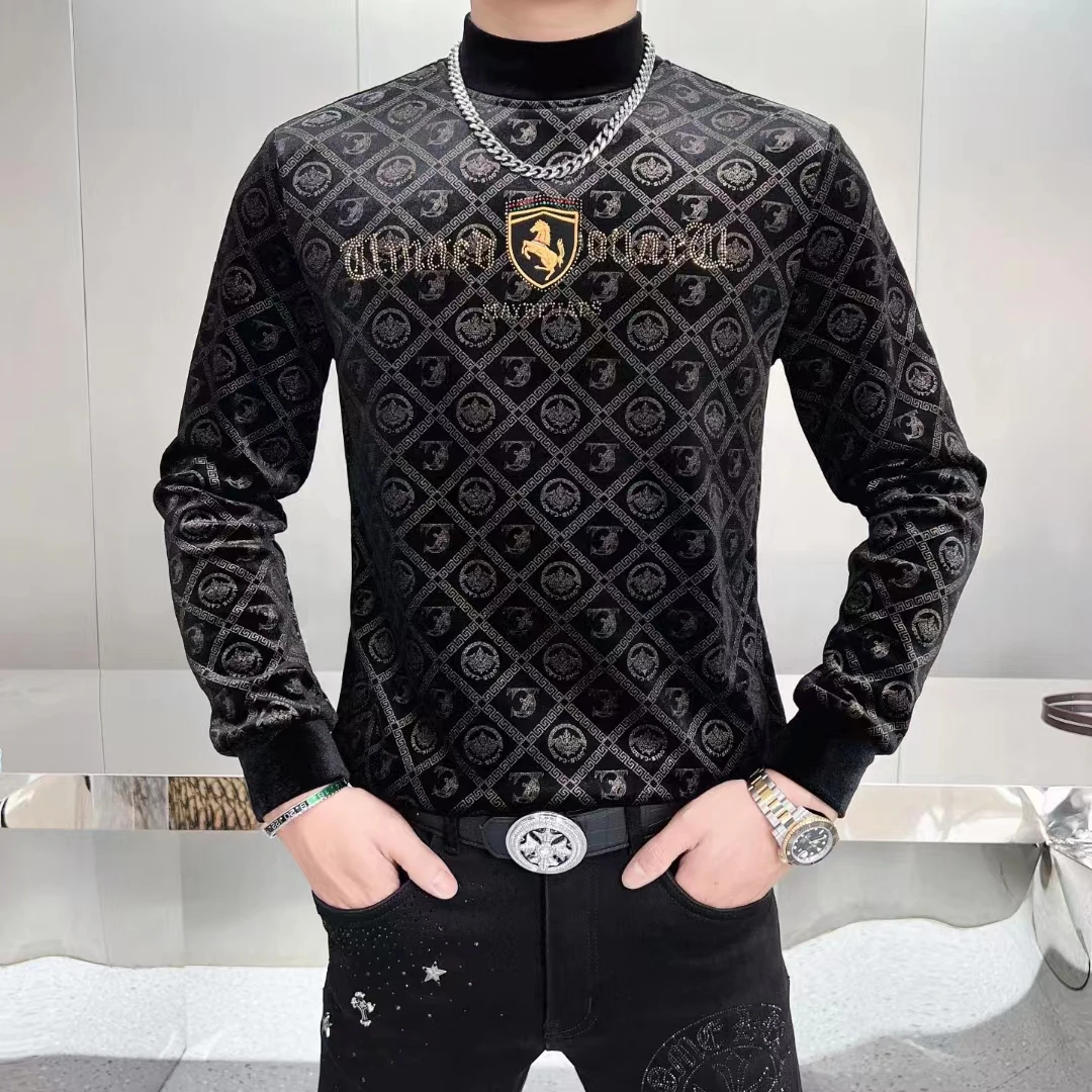 新款秋冬加绒保暖男士长袖休闲时尚百搭卫衣8260半高领男士打底衣