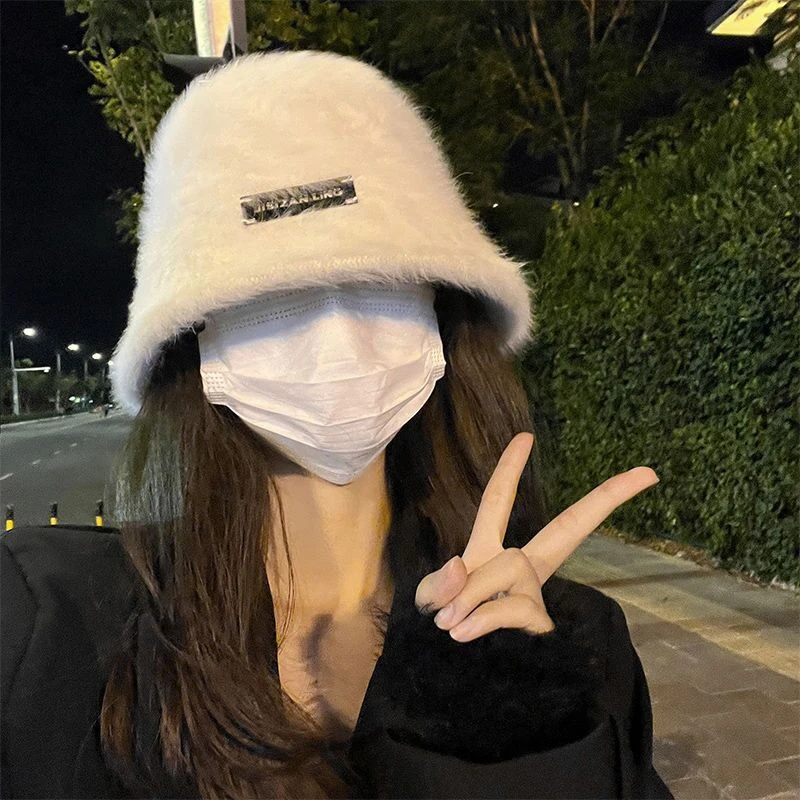 显脸小渔夫帽女秋冬百搭保暖时尚大头围盆帽韩版素颜毛绒水桶帽子
