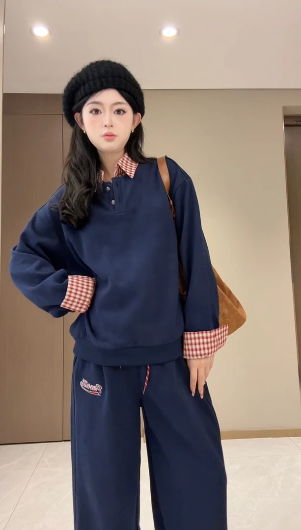 加绒加厚孕妇秋冬款孕妇装套装韩版休闲时尚假两件卫衣裤子两件套