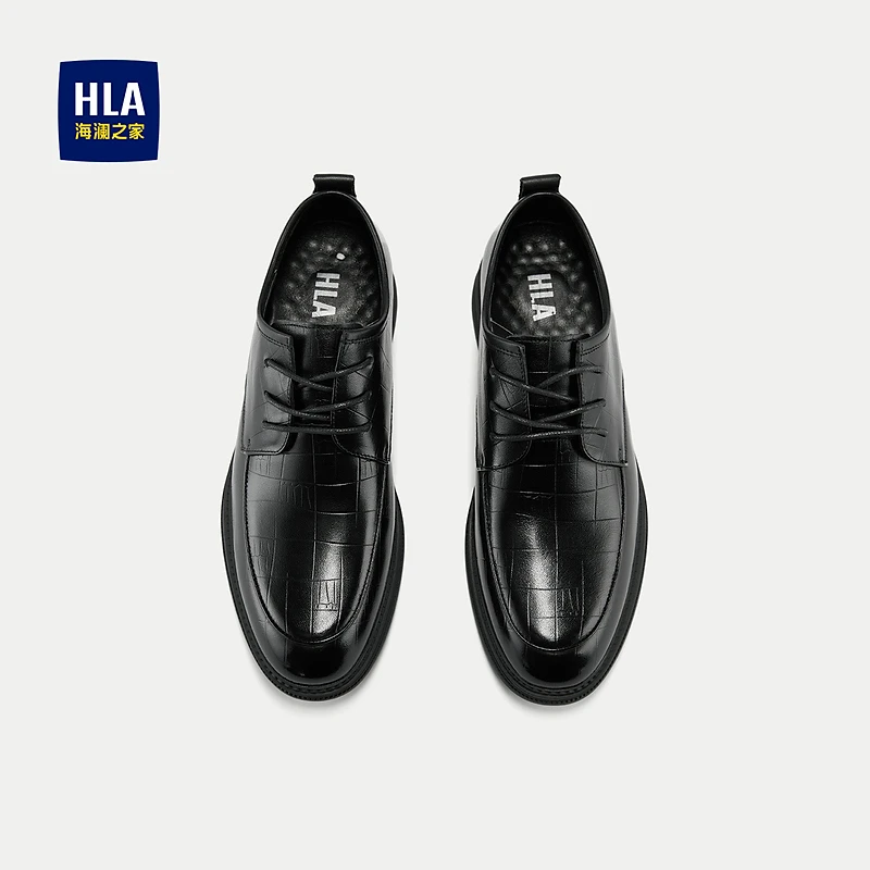 【格纹压花】HLA海澜之家皮鞋男牛皮商务办公室舒适透气皮鞋男