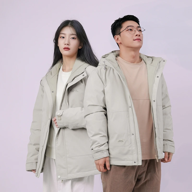 新款纯色户外保暖蓬松拉链连帽白鸭羽绒服外套08900