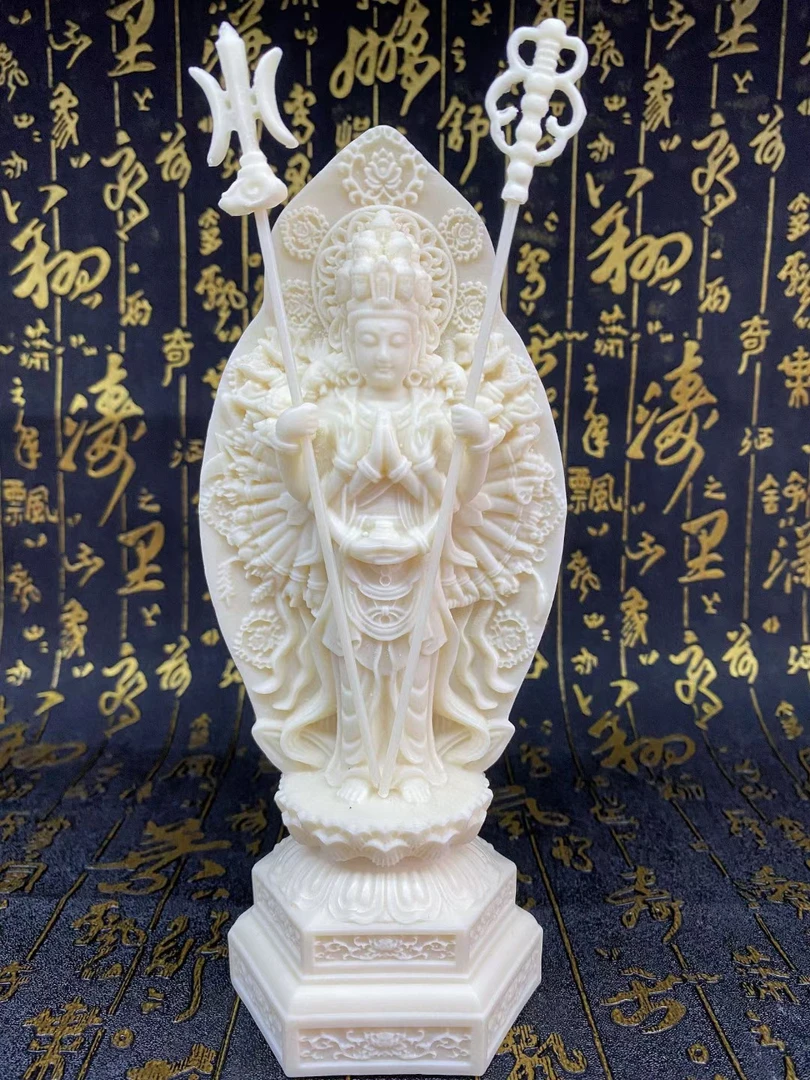 菩提果雕刻陶瓷白瓷坐莲手工财神千手观音摆件家用玄关创意工艺品