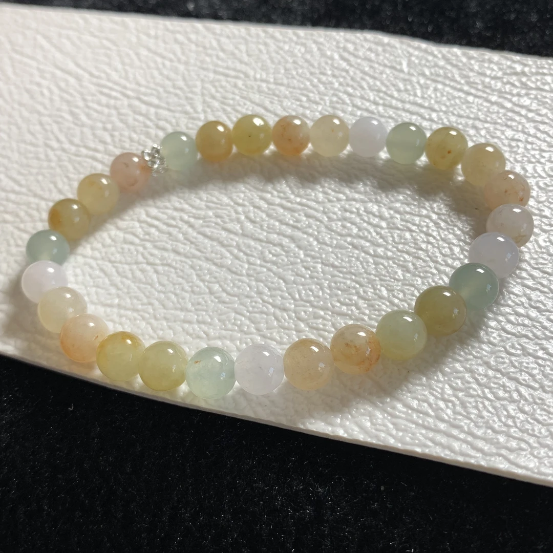 雨声翡翠圆珠手串卡，马卡龙洒金，冰透