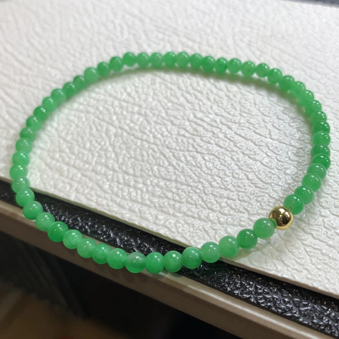 雨声珠宝翡翠手串之小绿米，荧光绿小米