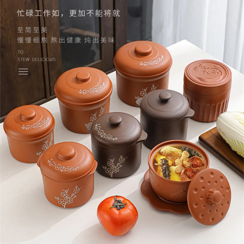 紫砂烤梨罐家用商用瓦罐工艺陶瓷双盖炖罐燕窝隔水炖罐平盖小炖盅